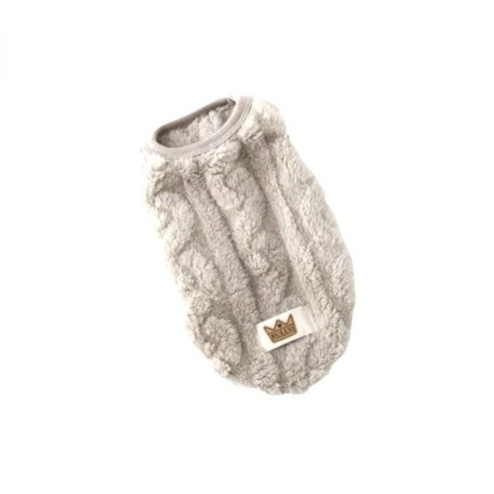 PET Beige Faux Fur Fleece Dog Sweater Pullover Small Breed Crown Logo Patch XS